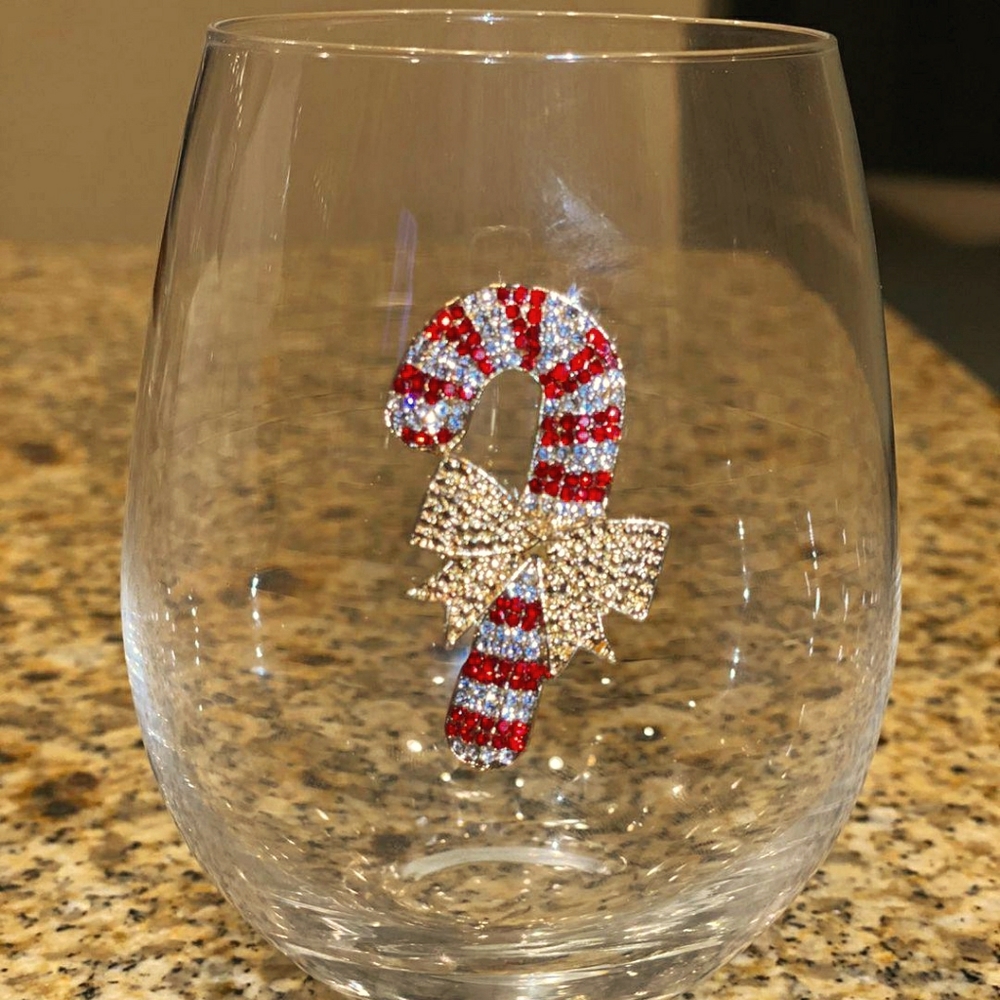 16oz Candy Cane Christmas stemless wine glass